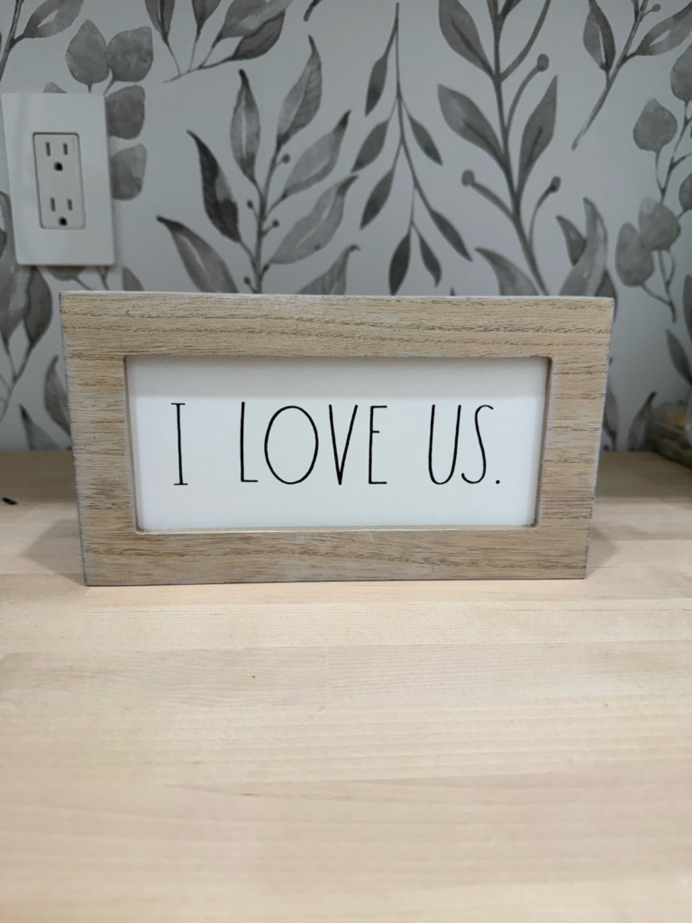 Rae Dunn I LOVE US Sign - White and Natural Wood